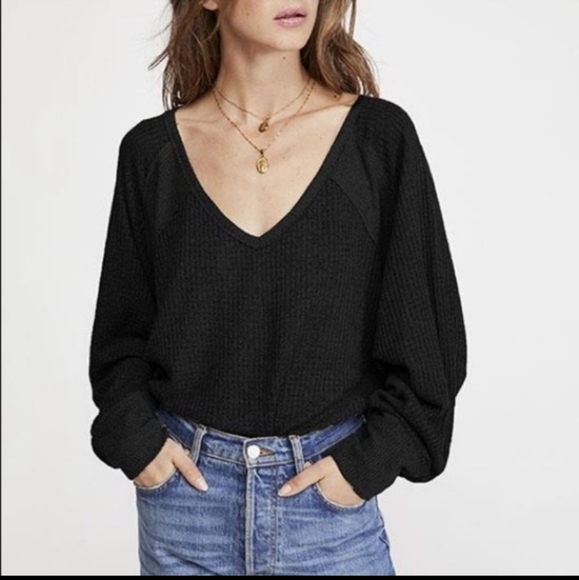 Free people BOHO Santa Clara thermal top black long sleeves size XS 2 4 - Picture 9 of 13